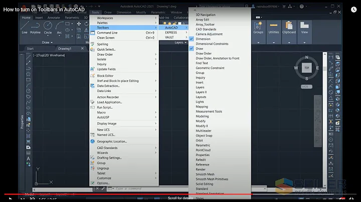 How to turn on Toolbars in AutoCAD