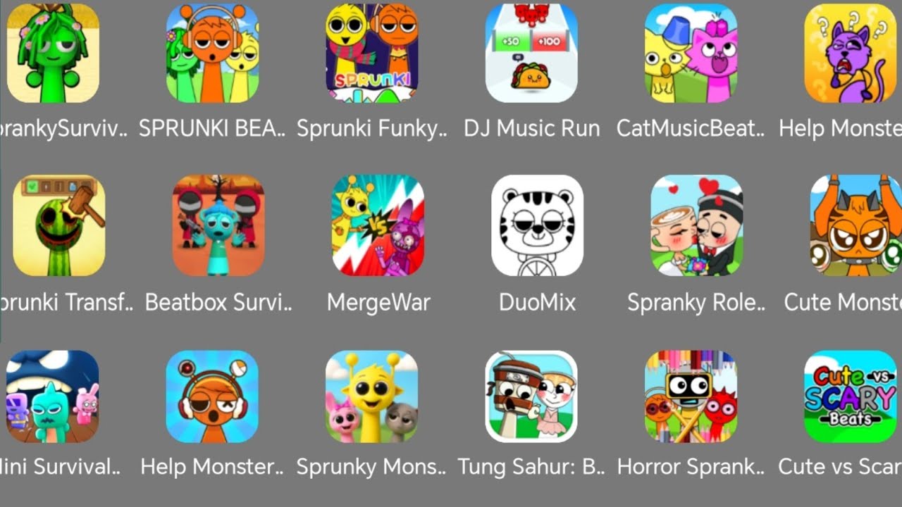 Roblox,Spranky Survival,Beat Duet,Scary Run,Spranky Transformer,Sprunky Run,Spranky Puzzle