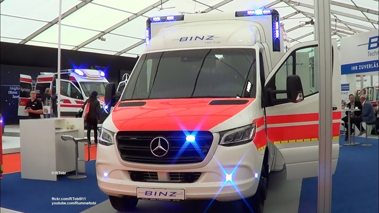 Binz booth w/ various emergency vehicles on the RETTmobil 2018 expo in Germany