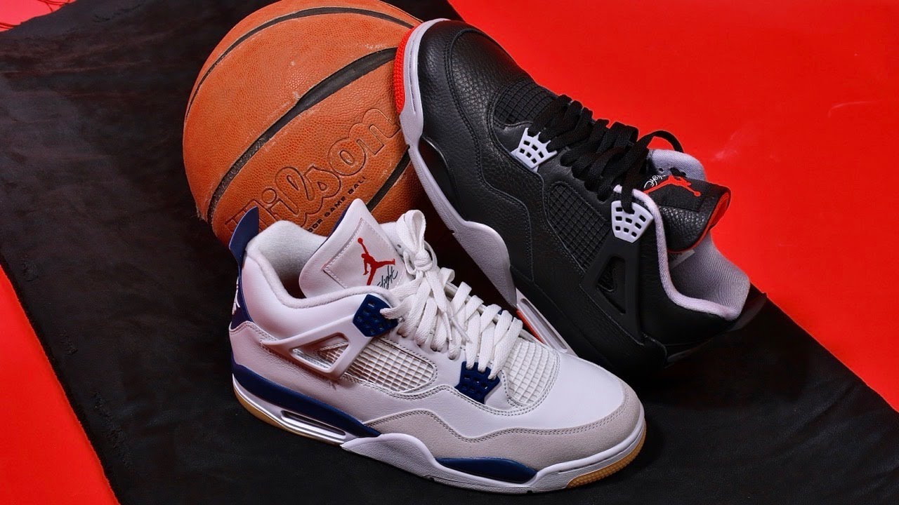 Nike SB Jordan 4 Navy | Side by Side Jordan 4 Bred - YouTube