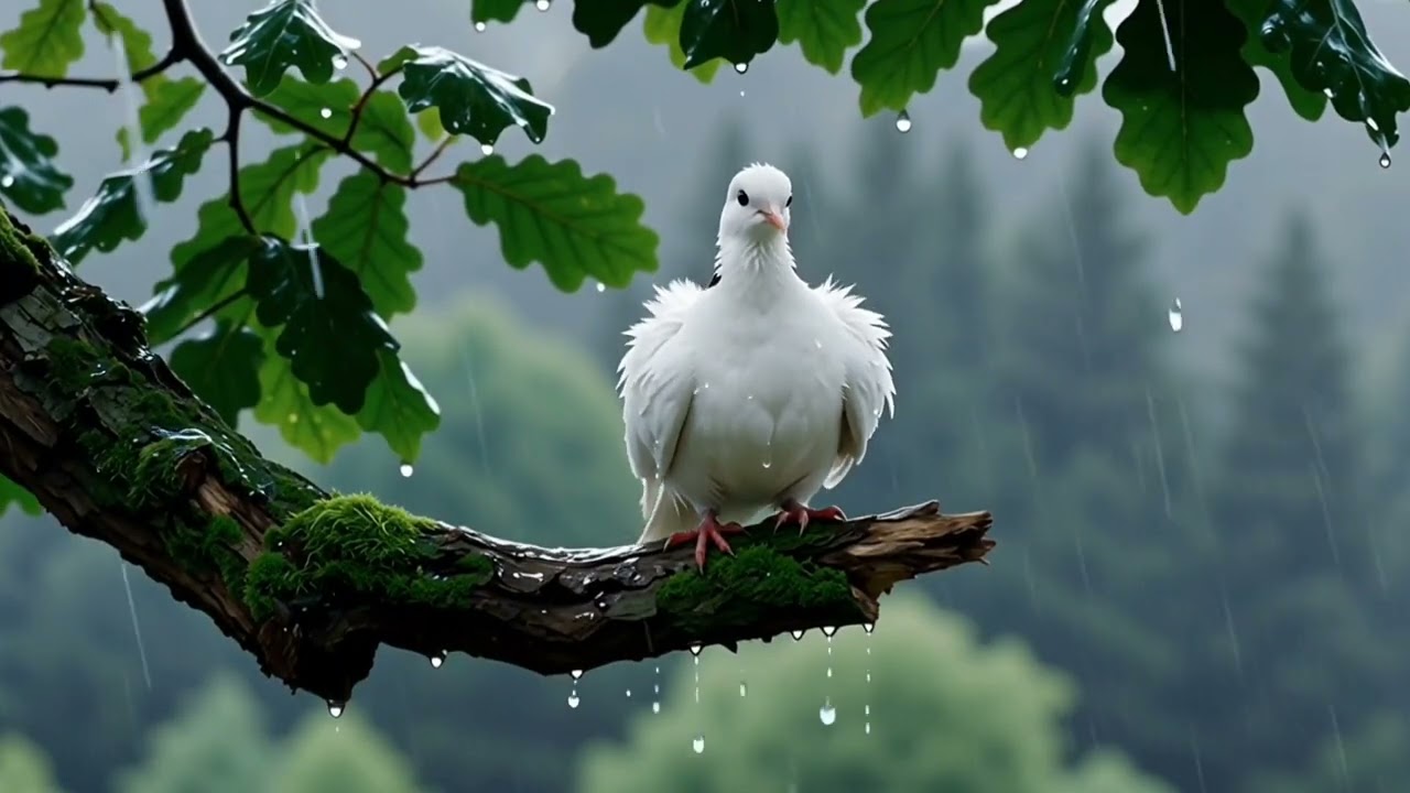 relaxation sounds for sleeping with rain sounds | with a video of a dove getting rained on