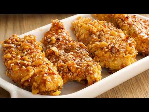 I'm never making schnitzel in breadcrumbs again! Crispy, juicy chicken breast. Quick and delicious!