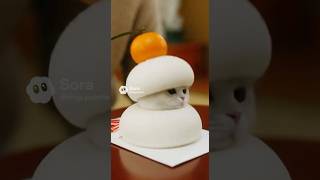 鏡餅、中から猫が出てきた