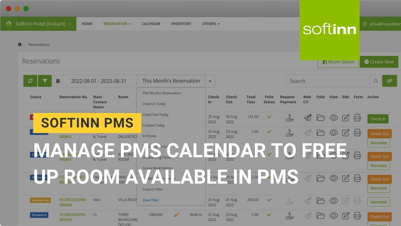 [OBSOLETE] Manage PMS Calendar to Free up Room Available in Softinn PMS ...