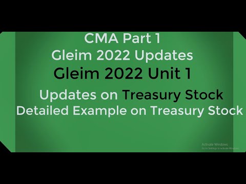 CMA Part 1 Gleim 2022 updates - Unit 1 Treasury Stock -  Detailed Example on Treasury Stock