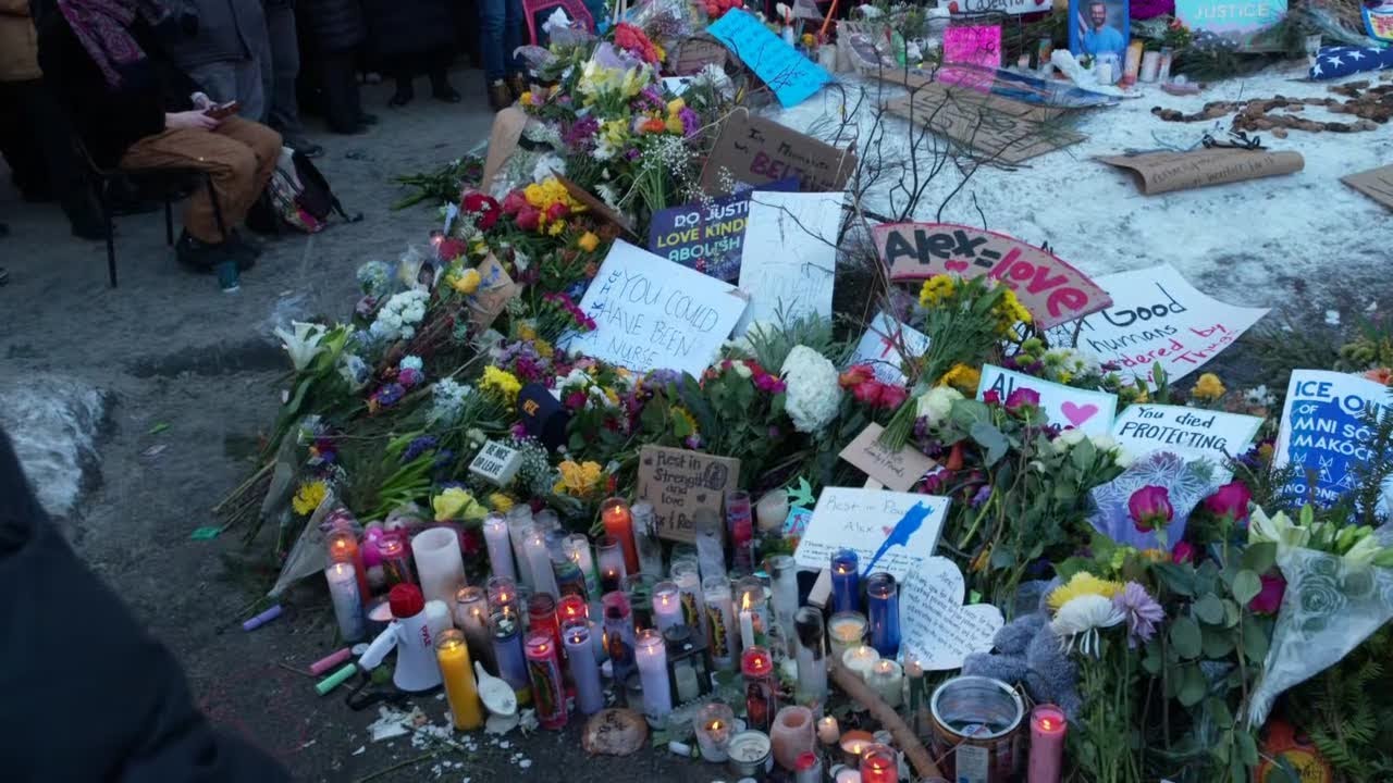 Mourners gather where Alex Pretti was killed during ICE operation in Minneapolis