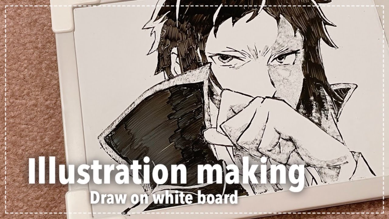 イラストメイキング】ホワイトボードに文スト芥川龍之介 模写してみた