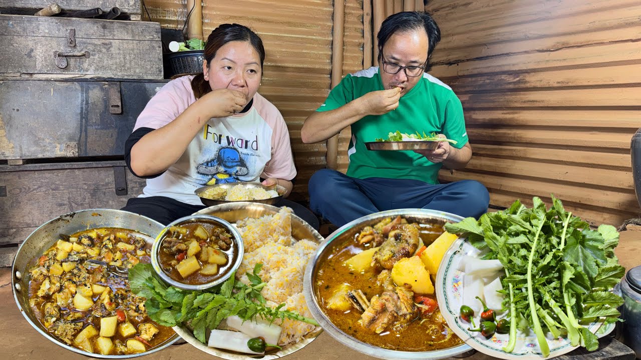 Local Chicken, Radish Mix Curry with Rice in Beautiful Morning Meal | Chicken Recipe | Village Vlog