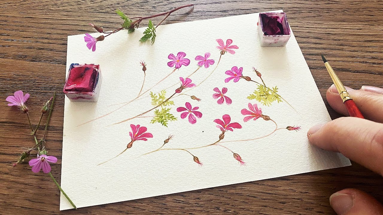 Real-time watercolor floral painting for beginners » Painting pink