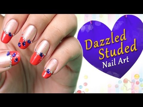 Dazzled Studded Nail Art - Do it Yourself | KhoobSurati.com - YouTube