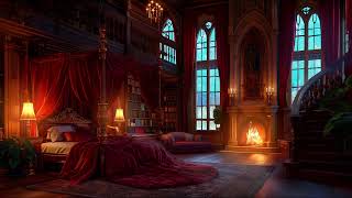 Heavy Thunderstorm  Cozy Castle Room with Fireplace and Rain Sounds to Sleep Peacefully