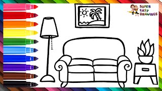 How To Draw A Living Room  Drawing And Coloring A Living Room  Drawings For Kids