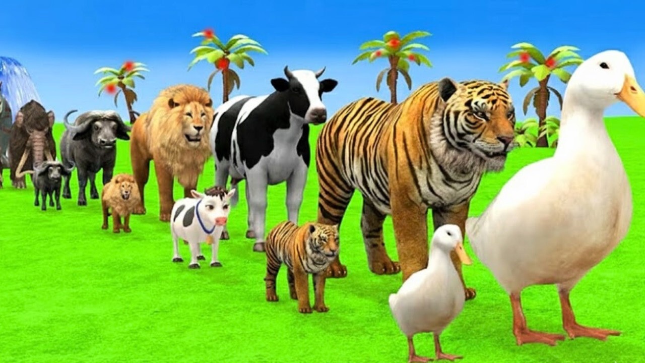 Long Slide Game With Cow Elephant Gorilla Hippopotamus Tiger 3d Animal Game Funny 3d Animals