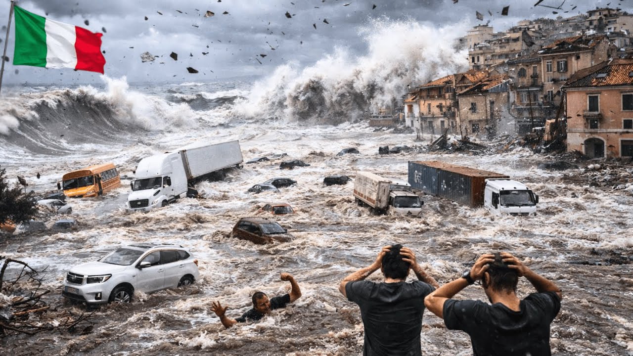 CHAOS in Italy! 19-Foot Waves from Cyclone Harry Wipe Out Homes and Cars in Sicily