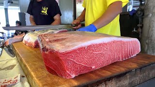 Невероятное умение обращаться с ножом: нарезаем огромный 600-фунтовый тунец для суши!