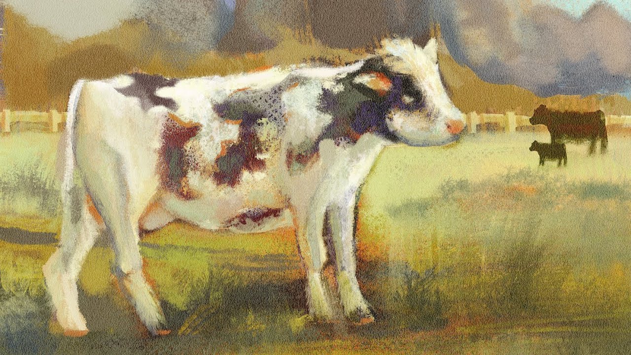 Painting a cow in Procreate | Digital oil pastel time-lapse