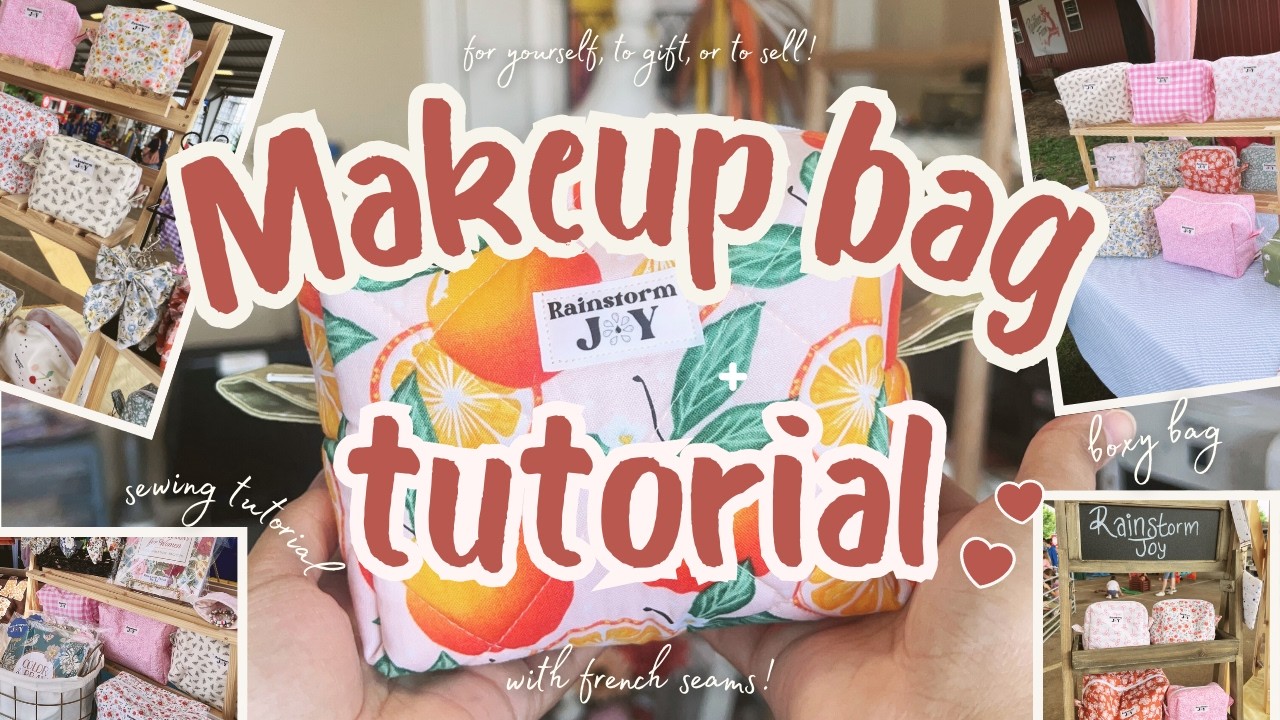 how to make a boxy makeup bag, sewing tutorial, also learn how to do French seams!