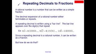 Numbers & Operations Converting Repeating Decimals to Fractions Pt 2