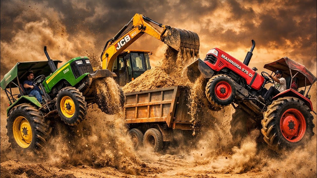 खतरनाक मंजर LIVE 😨 | डिगी से रेत निकालते समय दोनों ट्रैक्टर हुए खड़े | JCB Action