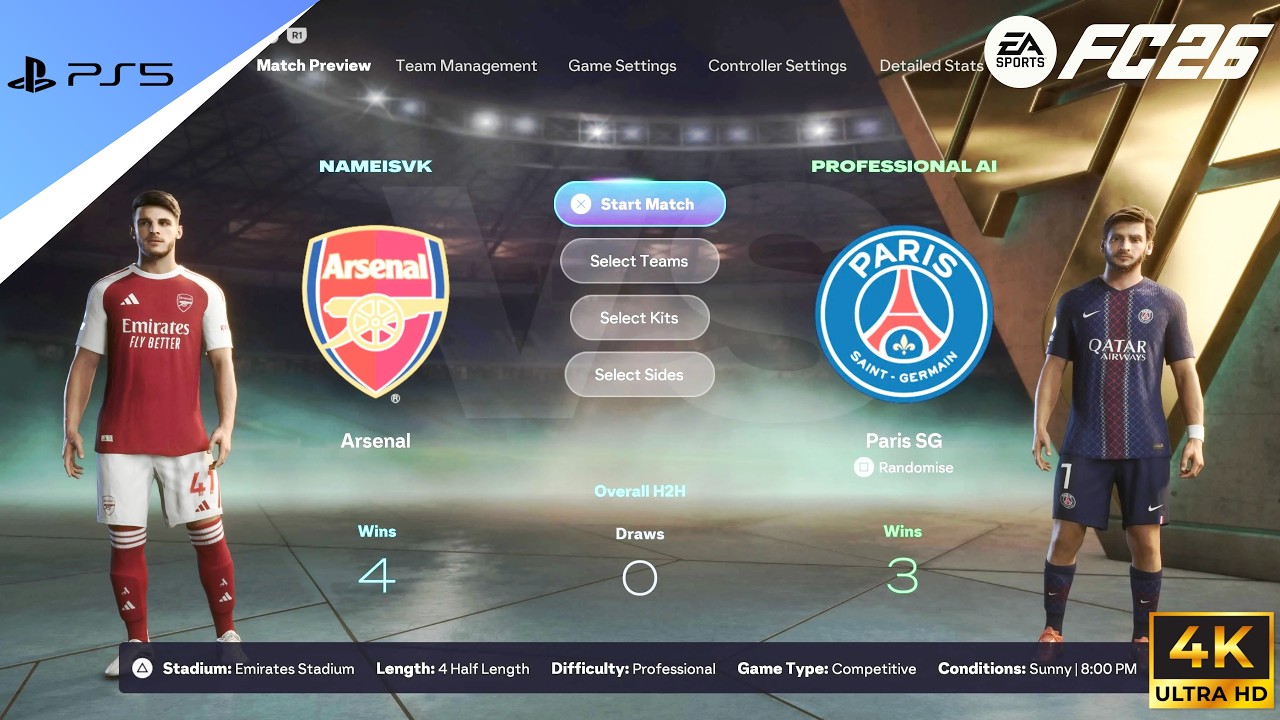 FC26 Gameplay| Arsenal Vs PSG| Saka Masterclass| PS5| 4K