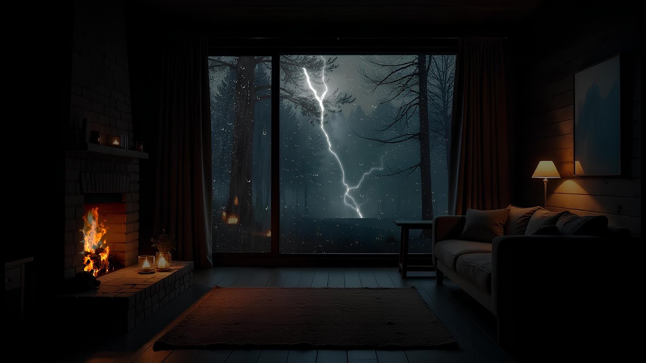 Fireplace & Rain Sounds in a Wooden Cabin | Night Ambience for Anxiety ...