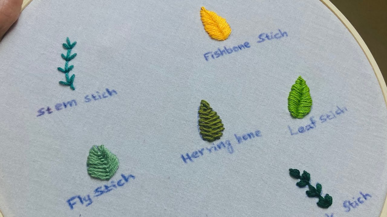 7 Leaves Hand Embroidery Basics for Beginners | 7 Different Leaves ...
