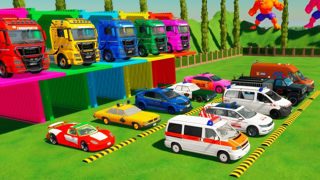 MEGA EMERGENCY TRANSPORT! ALL POLICE,  AMBULANCE & FIRE VEHICLES ON MERCEDES TRUCKS | FS22