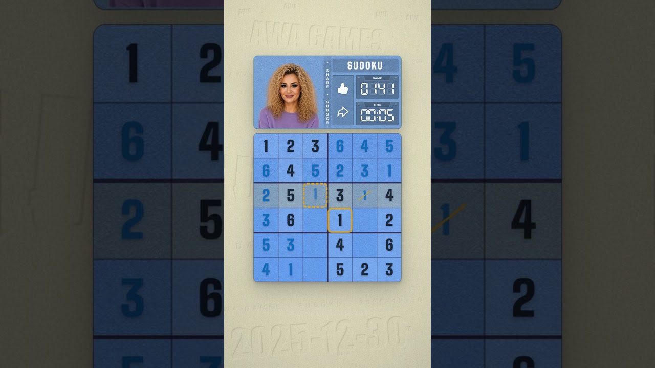 LinkedIn Mini Sudoku #141 solved board for December 30, 2025, 6x6 grid