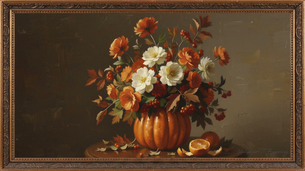 4K art for your TV | Amazing painting of a pumpkin vase with spring flowers