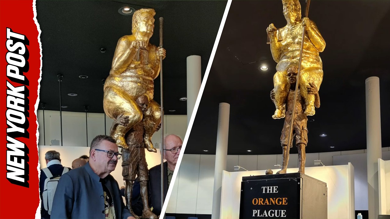 Giant Gold Trump Statue Targets President at European Parliament