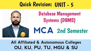 DBMS Unit 5 Quick Revision MCA 2nd Semester II Sem Database Management Systems OU KU TU PU MGU SU
