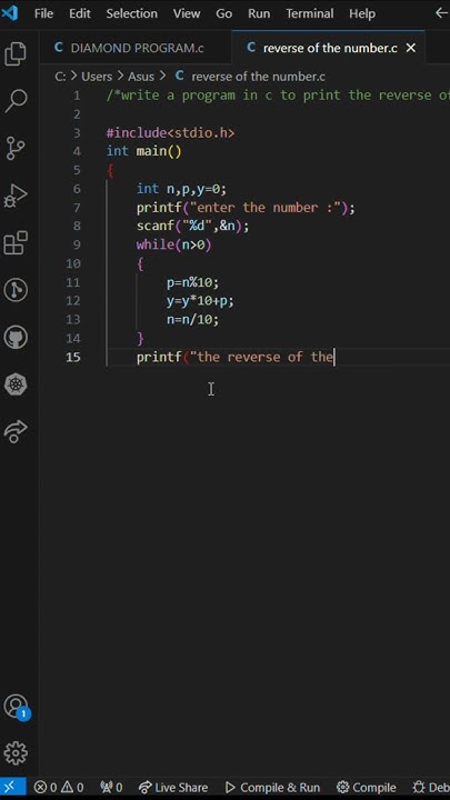write a program in c to print Reverse of the number #reversed #numbers ...