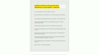 California Drivers Ed permit test Questions and answers rated A Questions with 100 Correct Answers