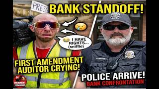 First Amendment Auditor LOITERING & Blocking The Sidewalk At Bank Cries To Police!