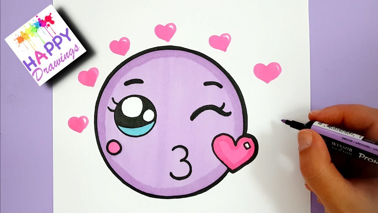 Drawing + Coloring : HOW TO DRAW A CUTE KISSING EMOJI STEP BY STEP ...