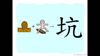 漢字的故事 : 坑
「坑」字由「土」字和「亢」字組成。「亢」字描繪一個人跨過壕溝的情形,「土」字則表示地形,故「坑」字解作地面凹陷處。 漢字的故事 : 坑