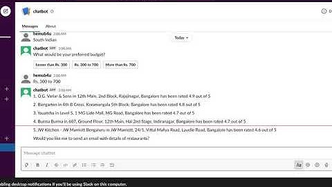 Restaurant Chatbot - Using Slack and Zomato API