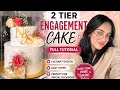 2 Tier Engagement Cake Tutorial 💍 | Elegant Cake Design Using Home Baking Tools