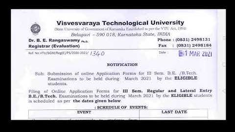 VTU UPDATE:1-3-2021 || VTU SUBMISSION OF ONLINE APPLICATION FORM FOR 3RD SEM BE EXAMS @MahiUpdates