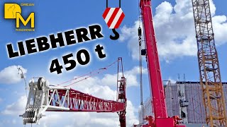 Erecting the luffing jib on Liebherr LTM 1450-8.1 telescopic crane for disassembling Towercrane