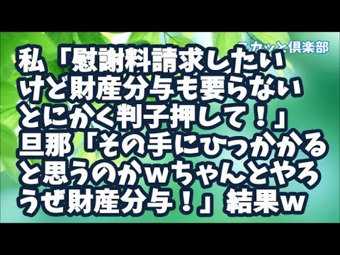 【スカッとする話】私「離婚の慰謝料請求したいぐらいだけど要らないから！財産分与も要らないからトニカク判子押して！」旦那「その手にひっかかると思うのかｗちゃんとやろうぜ財産分与ｗ」結果ｗ