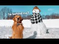 My Dog Reacts to Giant Snowman!