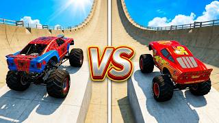 Spider Man vs McQueen: Monster Truck Obstacle Race Showdown!