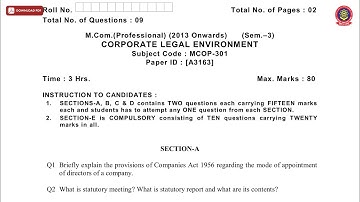 MCOM PROFESSIONAL 3RD SEM COPORATE LEGAL ENVIORMENT A DEC 2018 | PTU
