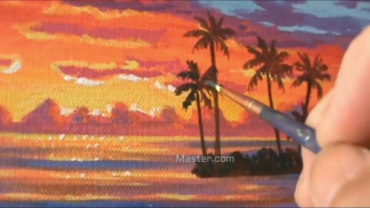 Lukisan Pemandangan Sunset Di Pantai Gambar Viral Hd