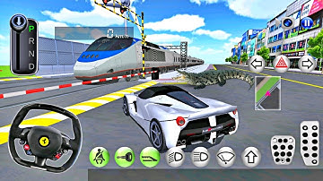 White Ferarri Driving vs Bullet Train Railway Station in 3D Driving Class - Android IOS Gameplay