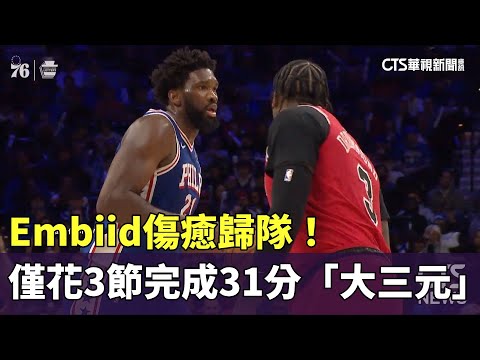 Embiid傷癒歸隊！ 僅花3節完成31分「大三元」｜華視新聞 20240103