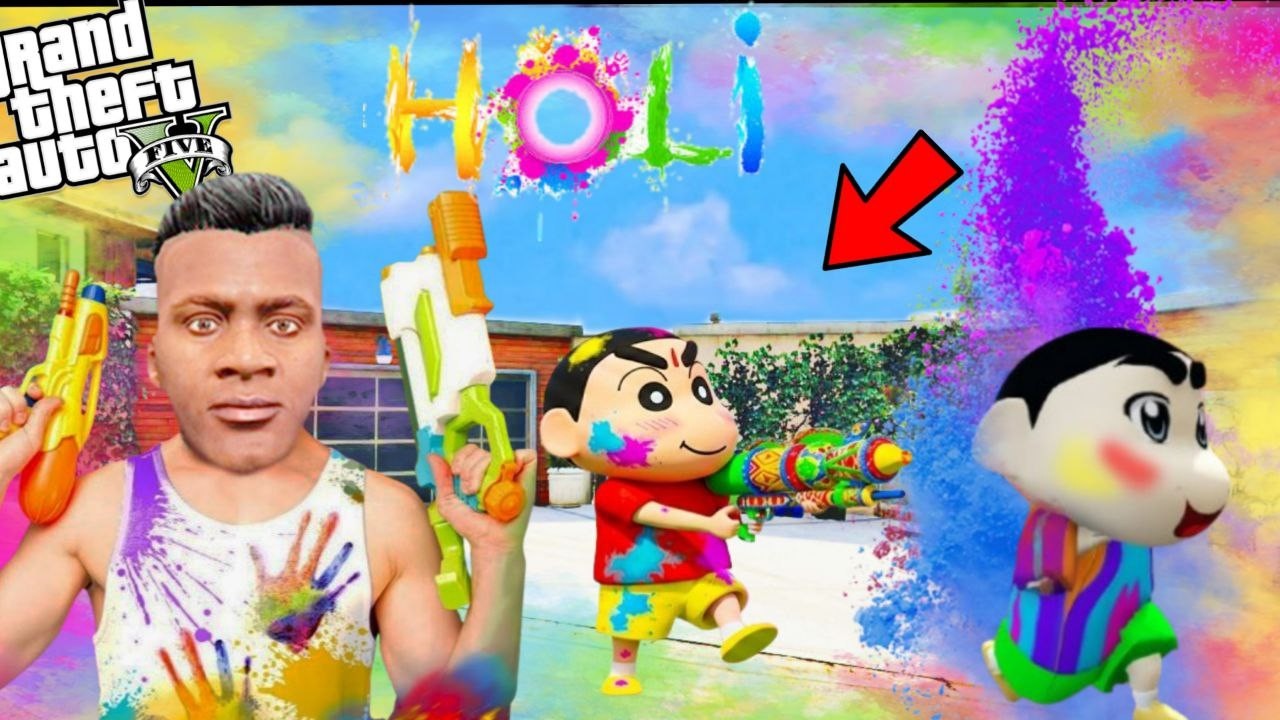 Franklin & Shinchan Celebrating Holi In Gta 5 || Playing Holi In Gta 5