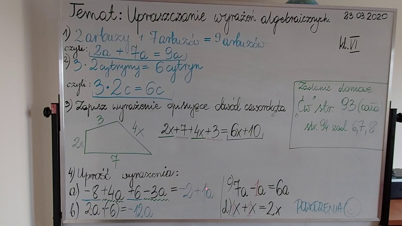 Kl.6 LEKCJA 2 Upraszczanie wyrażeń algebraicznych - YouTube