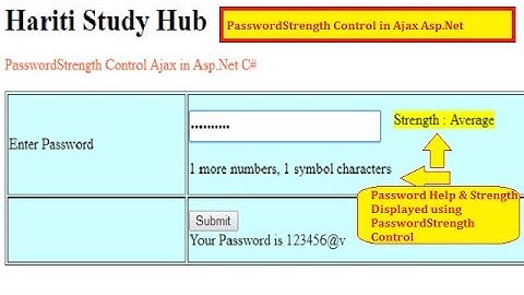 PasswordStrength Control Using Ajax ToolKit in Asp.Net C# | Hindi | Free Online Learning Classes